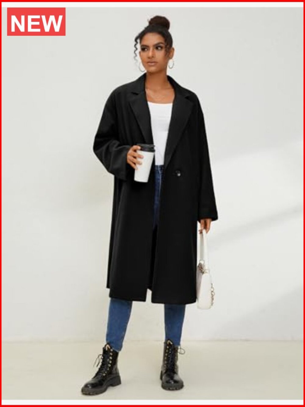 Wool Blend Oversized Double Breasted Long Trench Overcoat - Picture 3 of 7